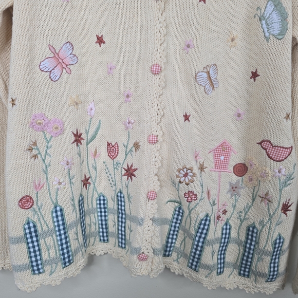 Designers studio vintage knitted butterflies & flowers cardigan size M - Picture 5 of 7